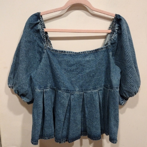 NWT Nasty Gal X Emili Sindlev Off Shoulder Denim Peplum Top 10 Babydoll Y2K - Picture 1 of 8